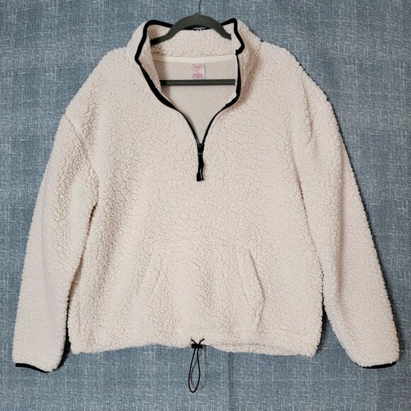 No Boundaries Women Jacket Sz 2XL Sherpa Pullover1/4 Zip Long Sleeve White - Picture 1 of 10